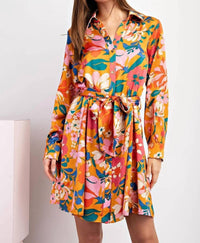 Kori - Silky Floral Print Belted Mini Dress