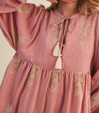 &Merci - Embroidered Long Puff Sleeve Mini Dress