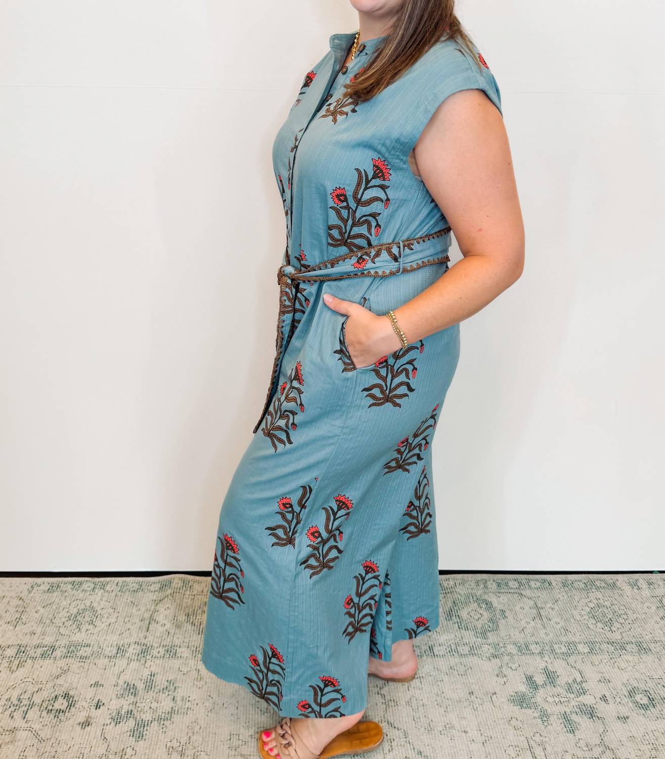 Ivy Jane Block Print Jumpsuit in slate - women's pants - detail view