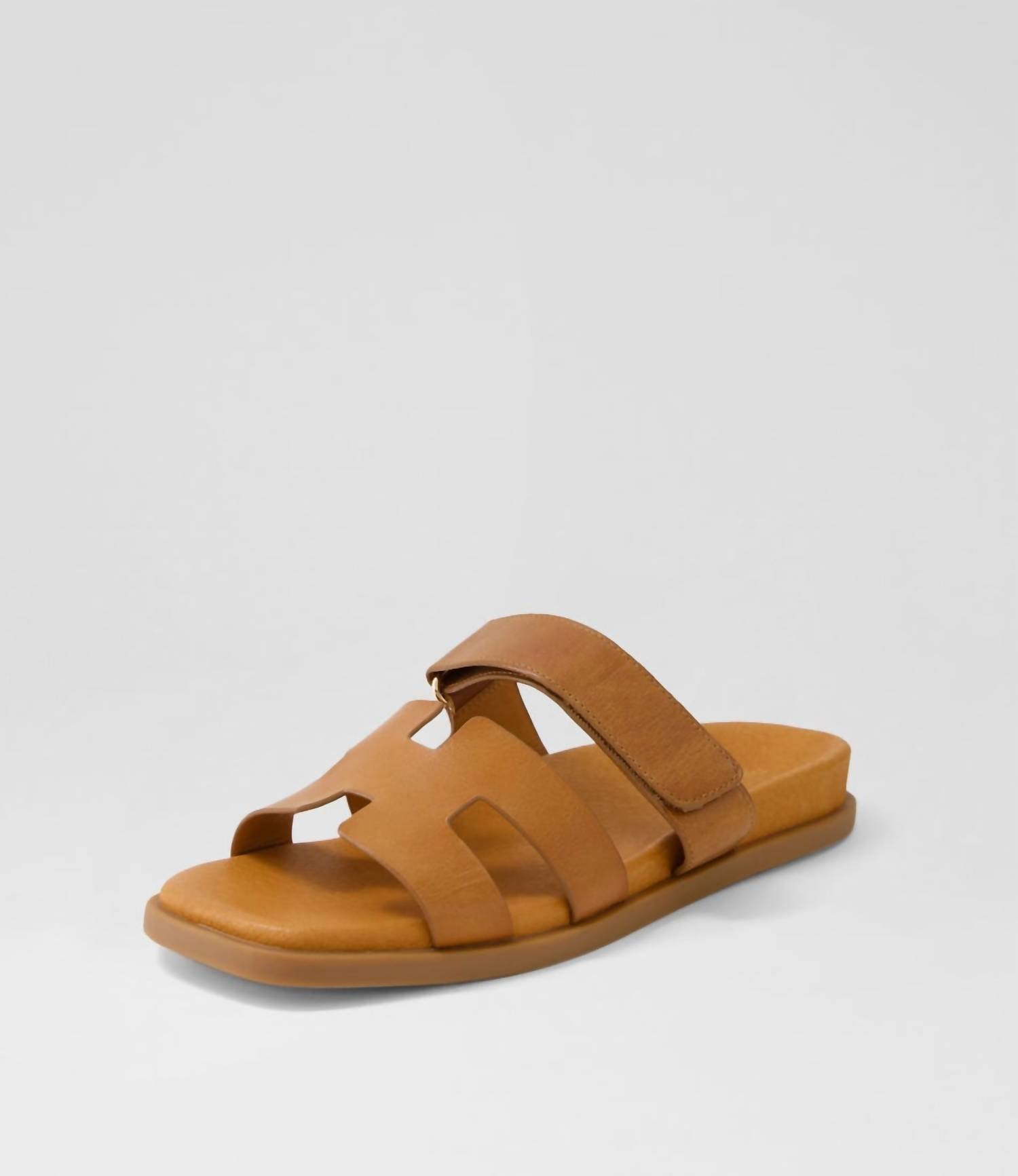 Django & Juliette Women's Nodette Flat Leather Sandal in tan - women's sandal - detail view