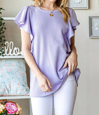 Heimish Usa - Ruffled Sleeve Solid Ribbed Top