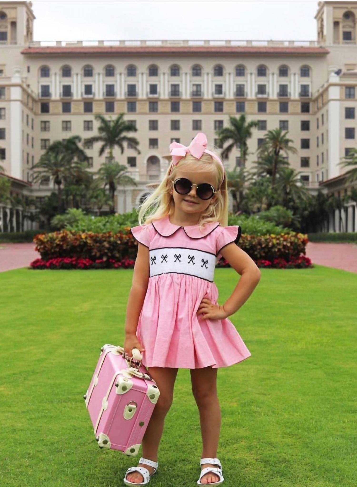CHRISTIAN ELIZABETH BREAKERS BOW DRESS in pink - kids' dress - detail view