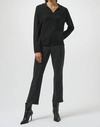 Joseph Ribkoff Pearl Collar Cashmere Sweater Top in black - women's sweater