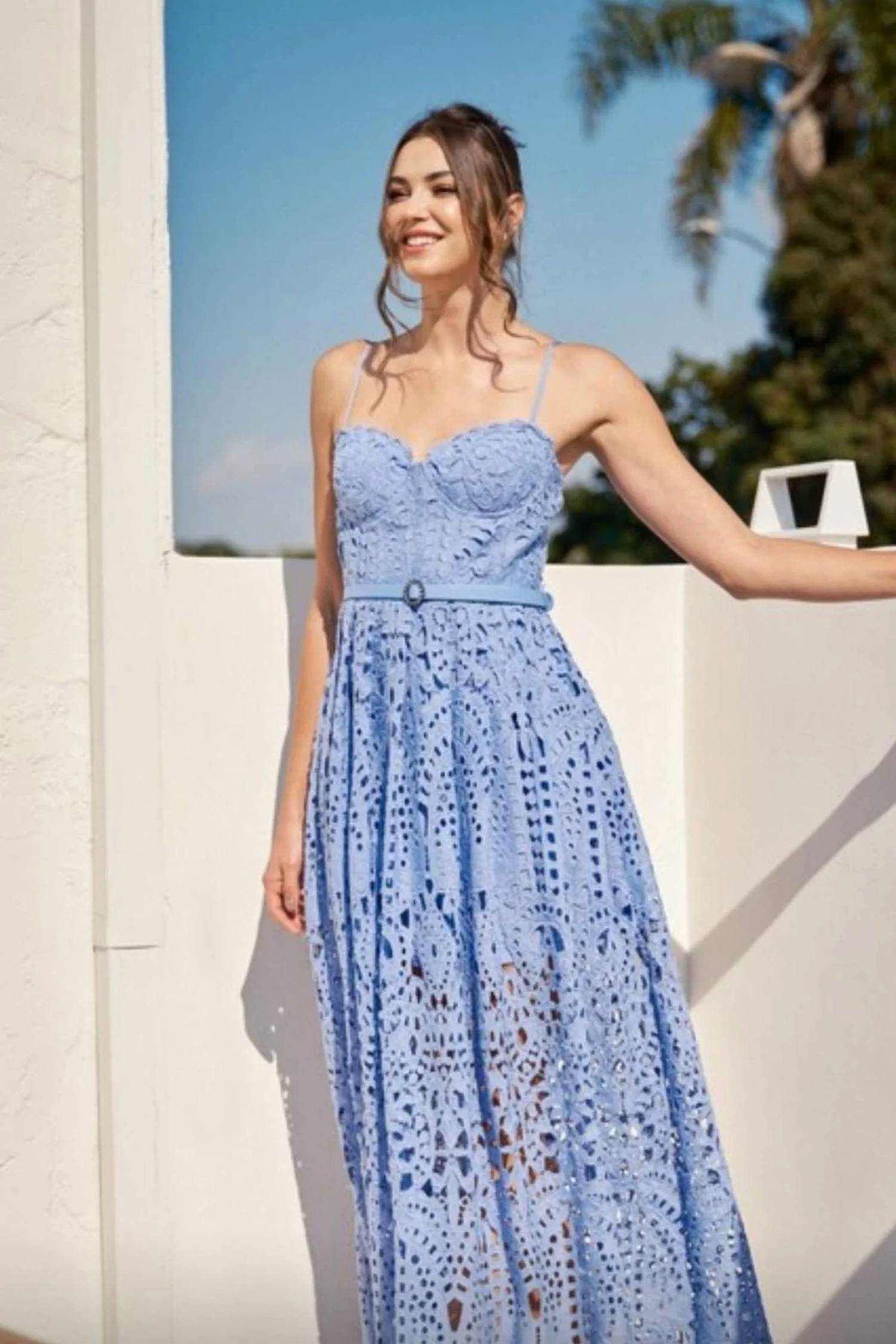 Ina Fashion - Spaghetti Strap Lace Maxi Dress