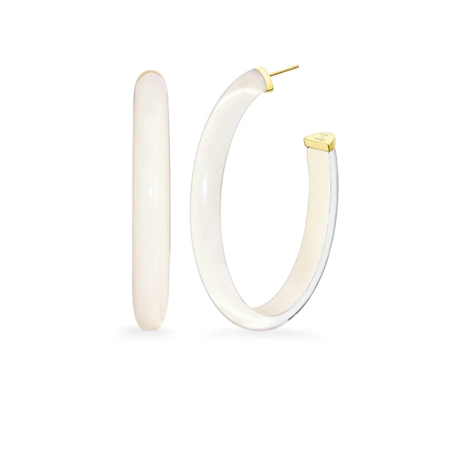 Gold & Honey - Women's Xl Oval Illusion Neutral Lucite Hoop Earrings