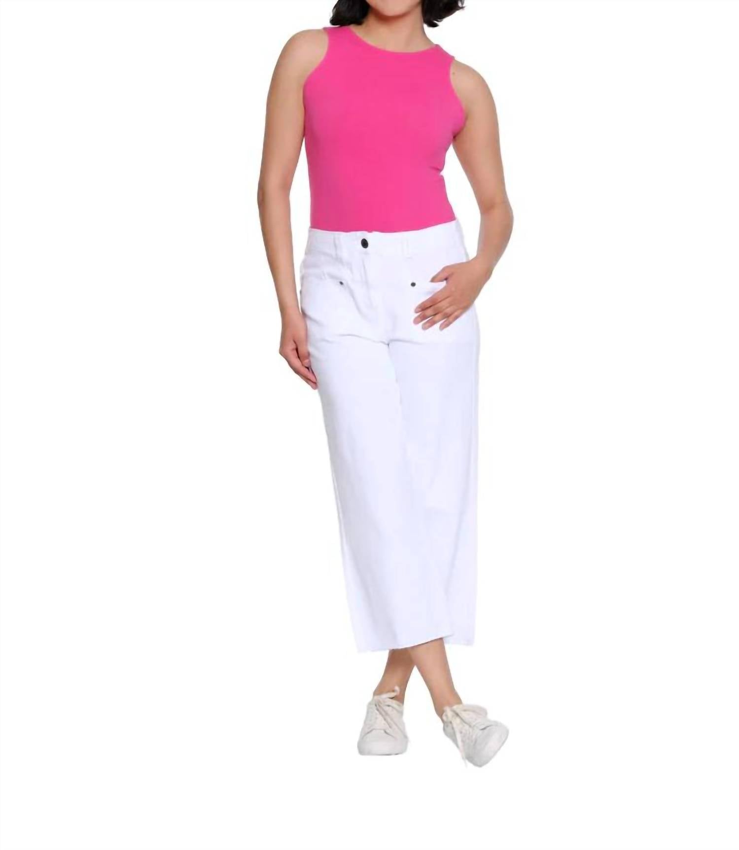 Slimsation By Multiples Raw Edge Hem Crop Jeans in white - women's jeans - view 5