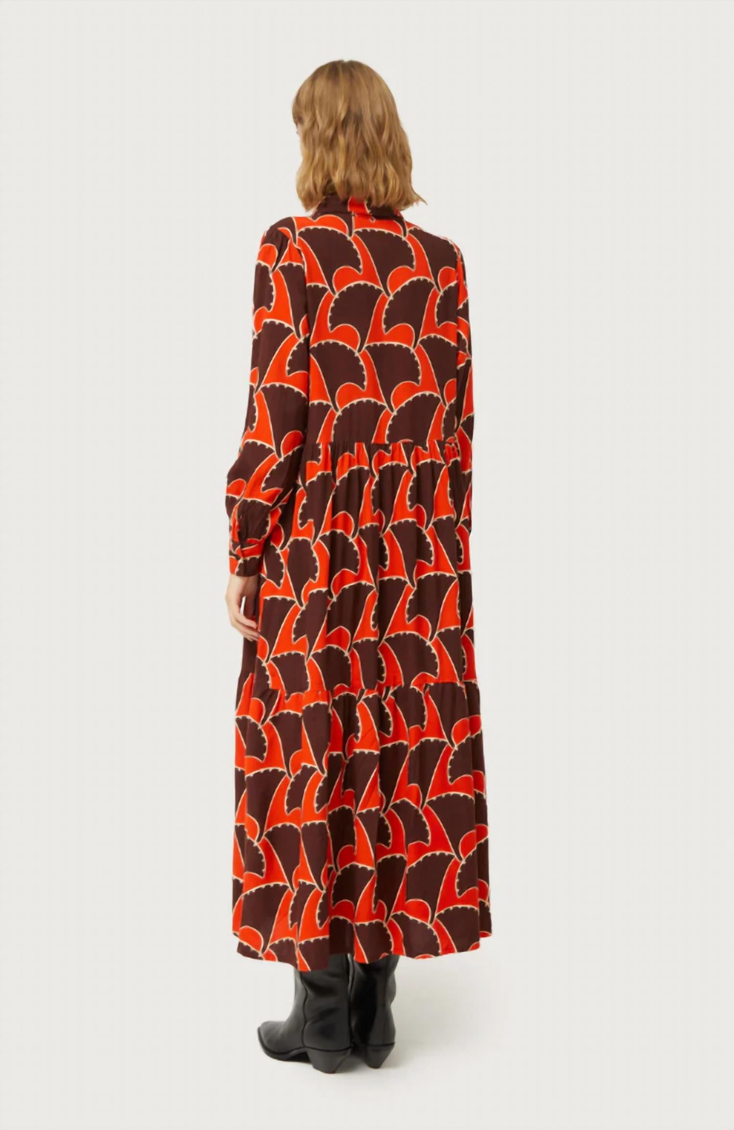 Compañía Fantástica Pai Pai Geometric Print Long Dress in orange - women's dress - view 4