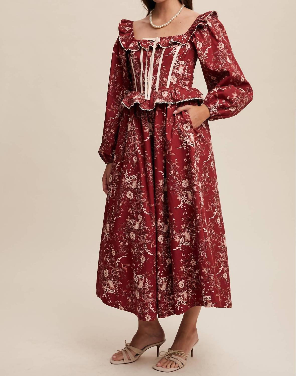 Listicle - Floral Corset Ruffle Midi Dress