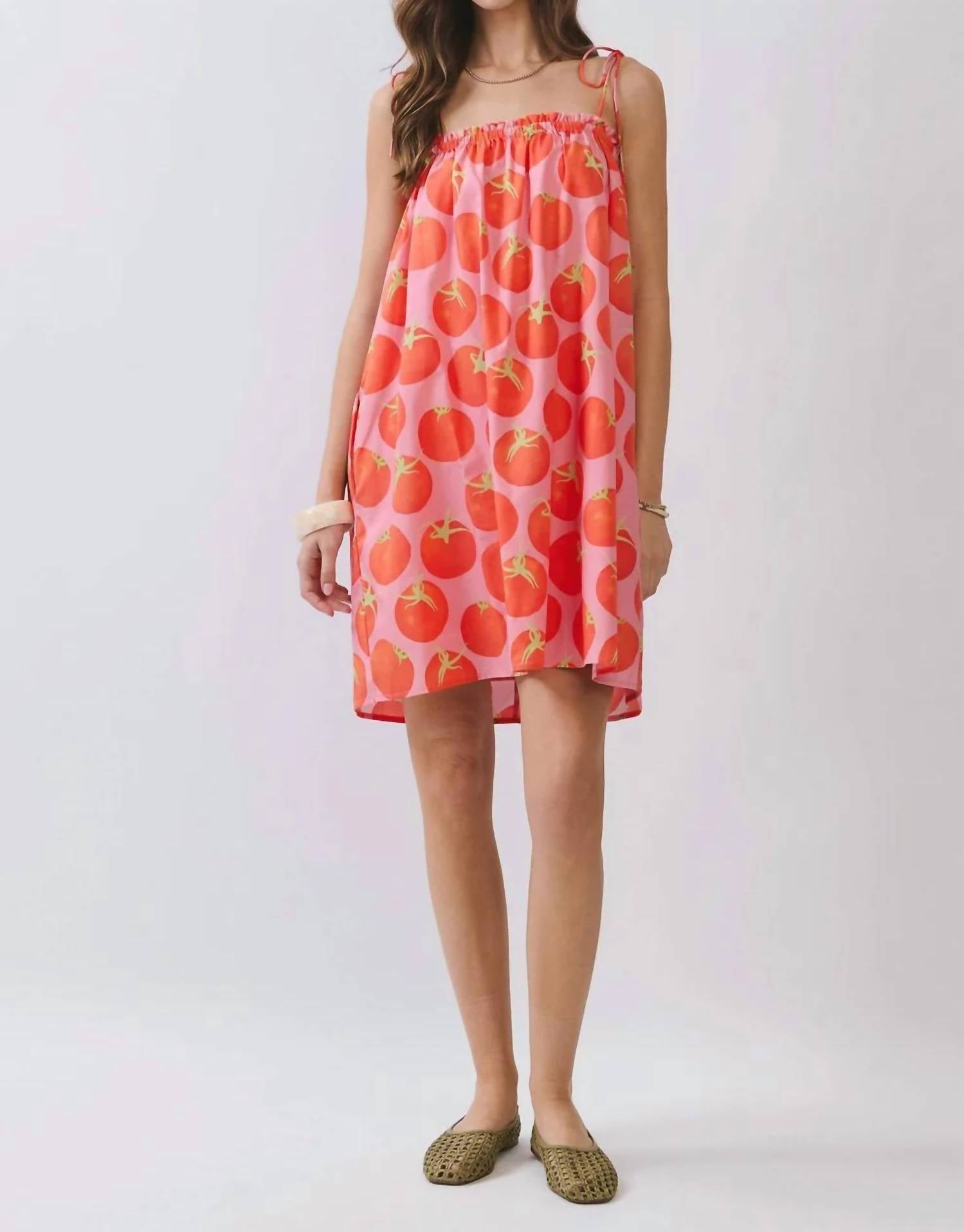 Tcec - Tomato Print Elastic Neckline Swing Mini Dress