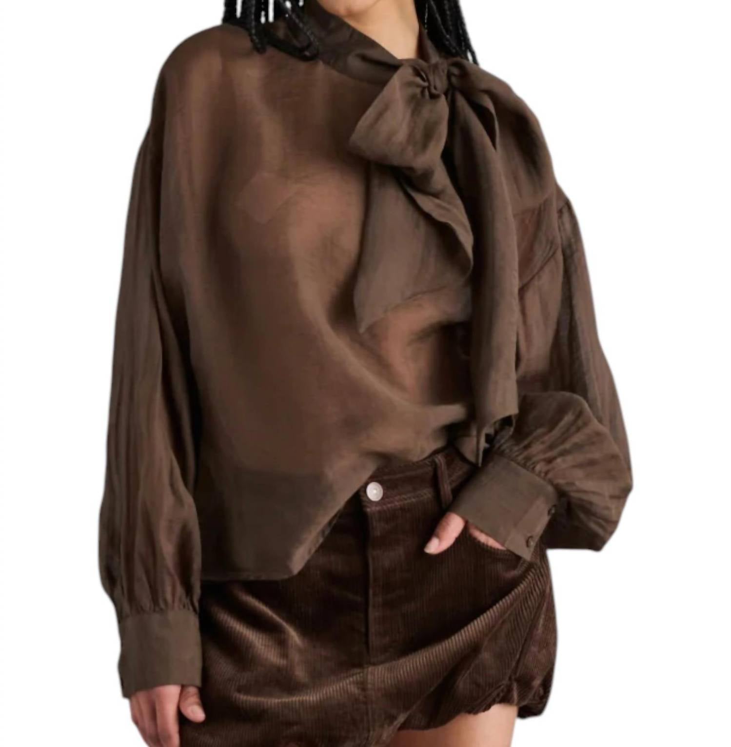 STEVE MADDEN Sutton Tie Top in dark espresso - women's blouse