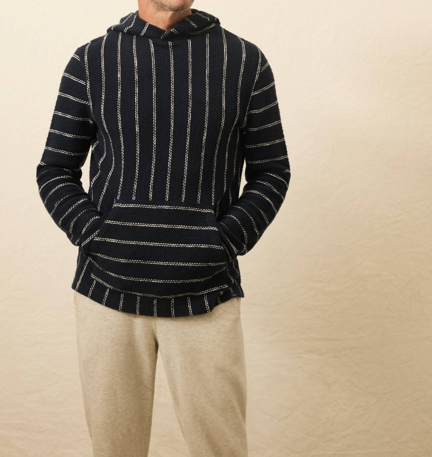 Faherty Whitewater Classic Hoodie in navy point stripe - men's shirt