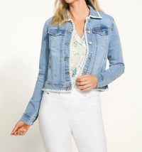FDJ Danna Denim Crochet Stitch Jacket in light medium blue - women's jacket