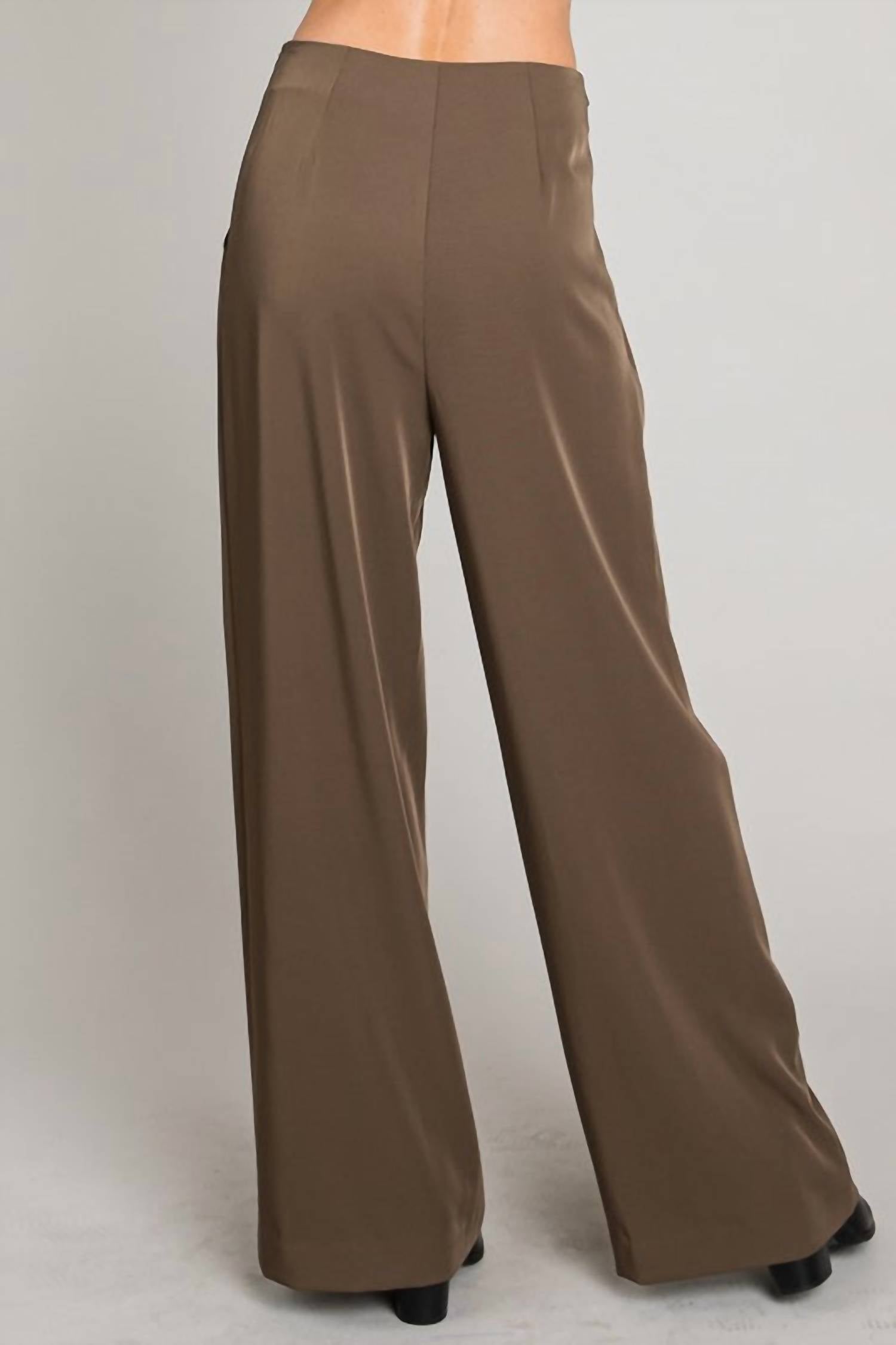 ALLIE ROSE Soft & Drapey Wide Leg Pant in olive brown - women's pants - alternate view
