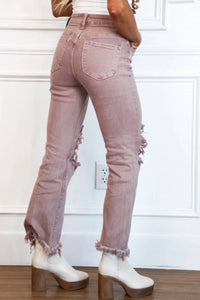 Risen - Riva Distressed High Rise Straight Leg Jeans