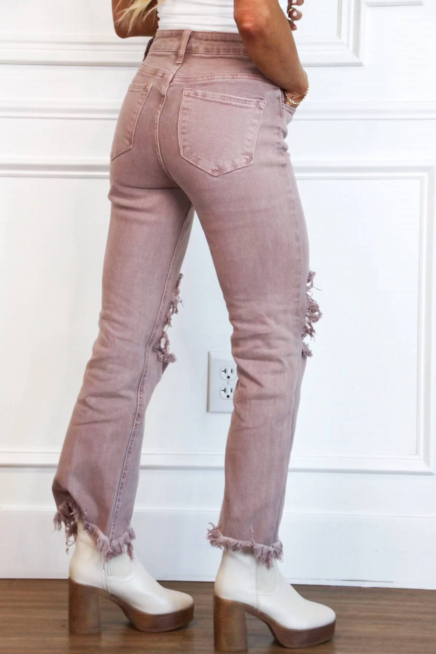 Risen - Riva Distressed High Rise Straight Leg Jeans