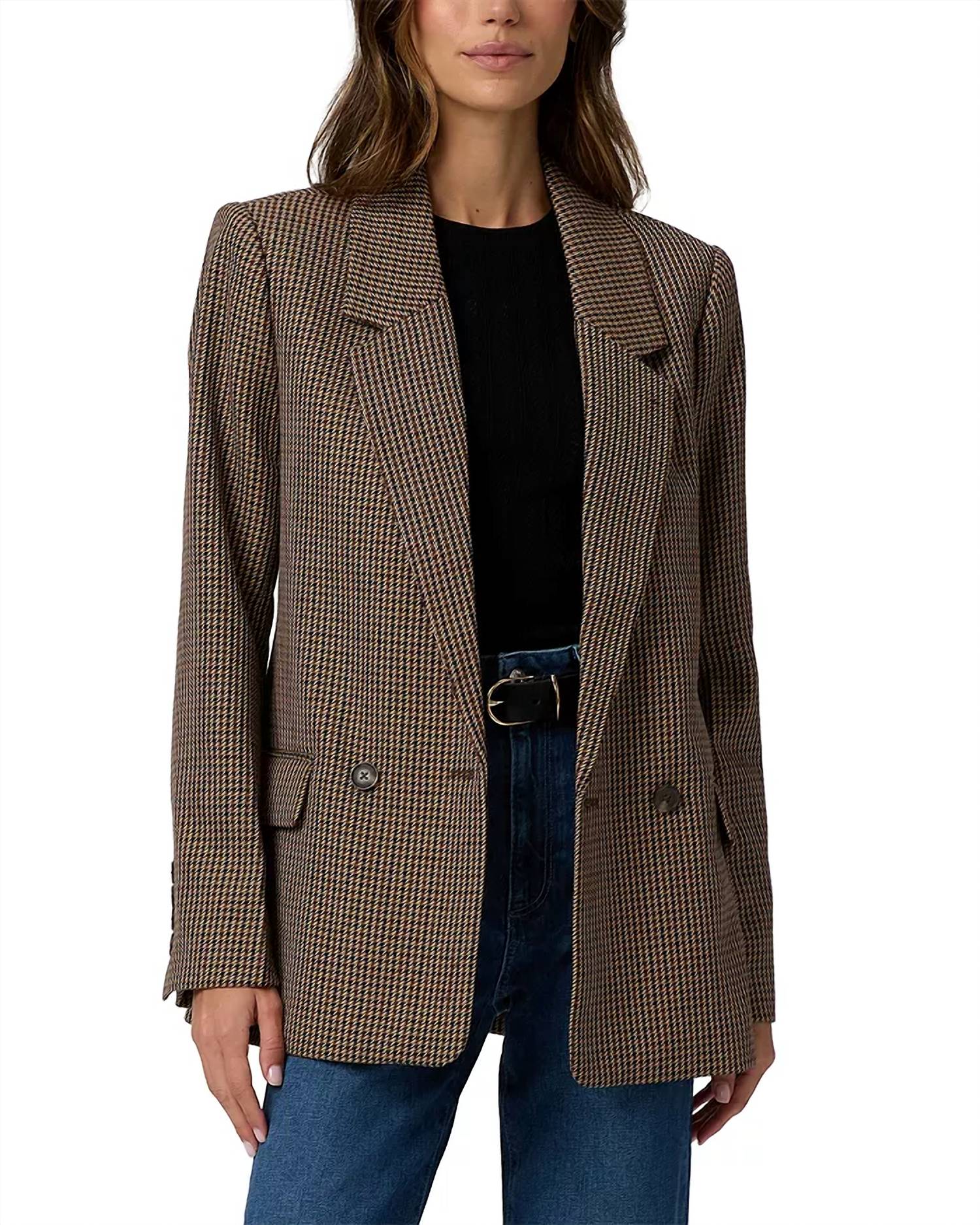 Paige Quentin Double Breasted Blazer in brown multi - women's jacket