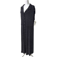 Vikki Vi Women's Sleeveless Front Button Square Dot Pattern Midi Dress in black - women's dress