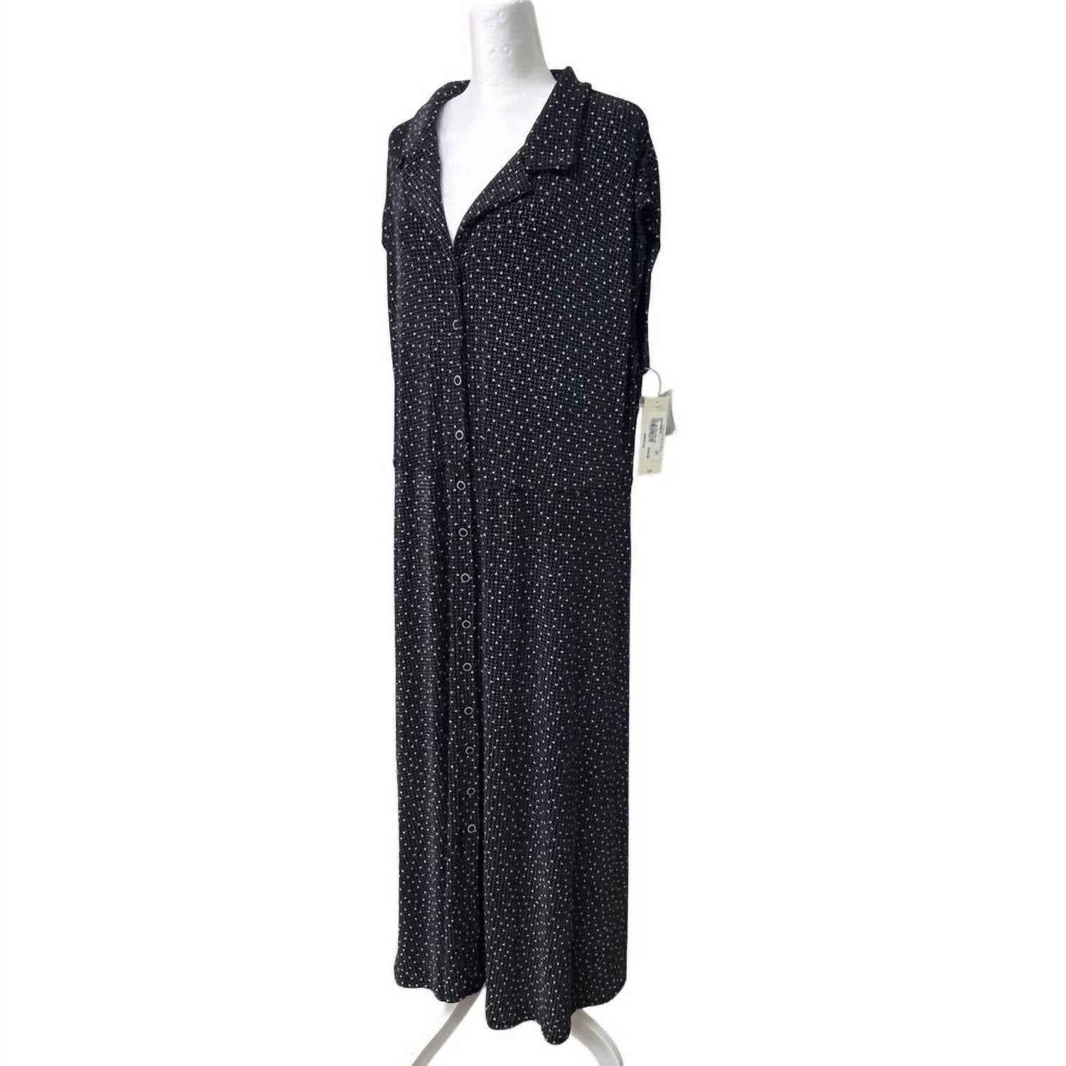 Vikki Vi Women's Sleeveless Front Button Square Dot Pattern Midi Dress in black - women's dress