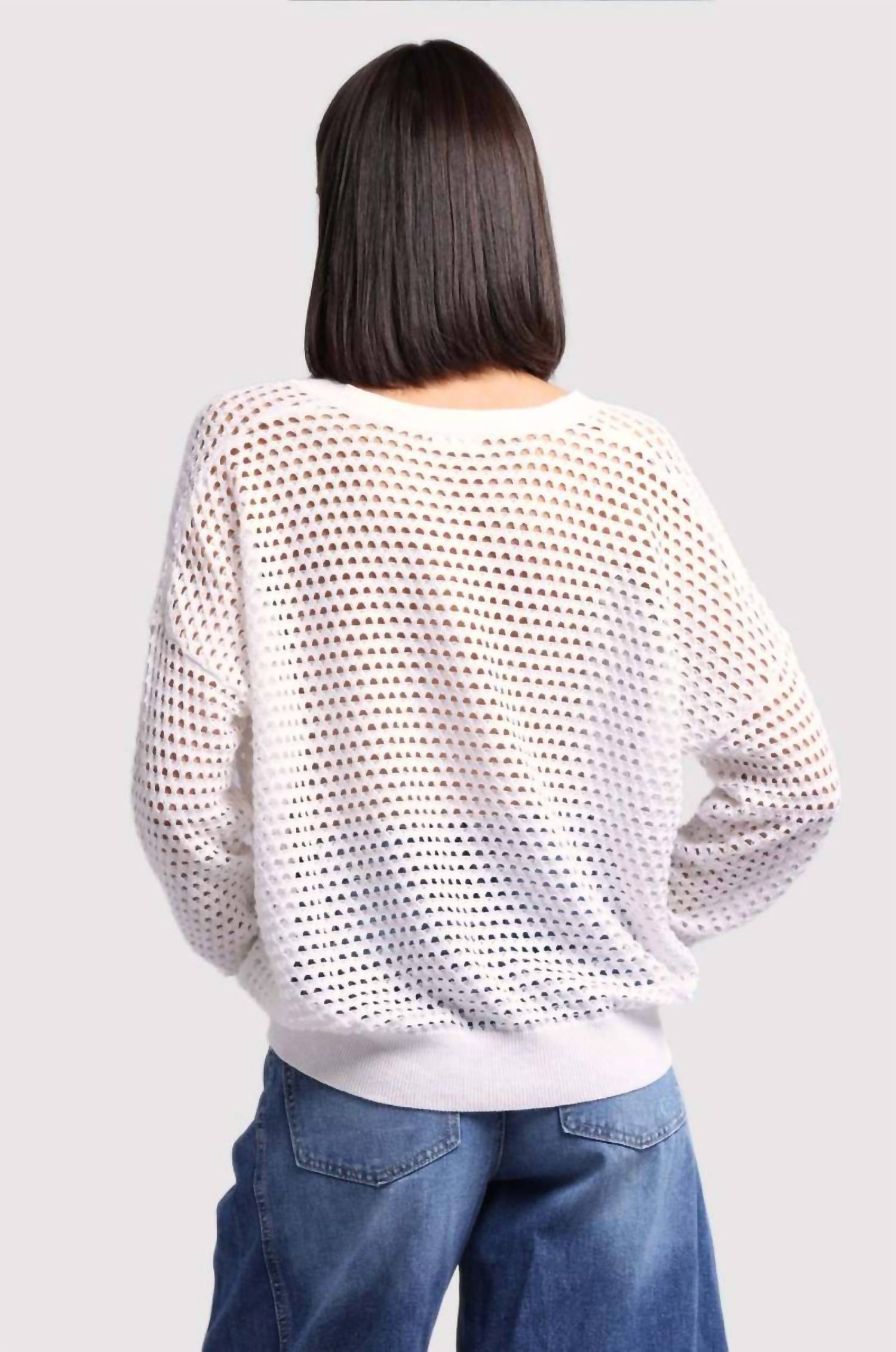 Minnie Rose - Plaited Mesh Split Neck Top