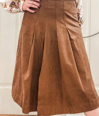current air Suede Pleated Midi Skirt in dark chestnut - women's skirt