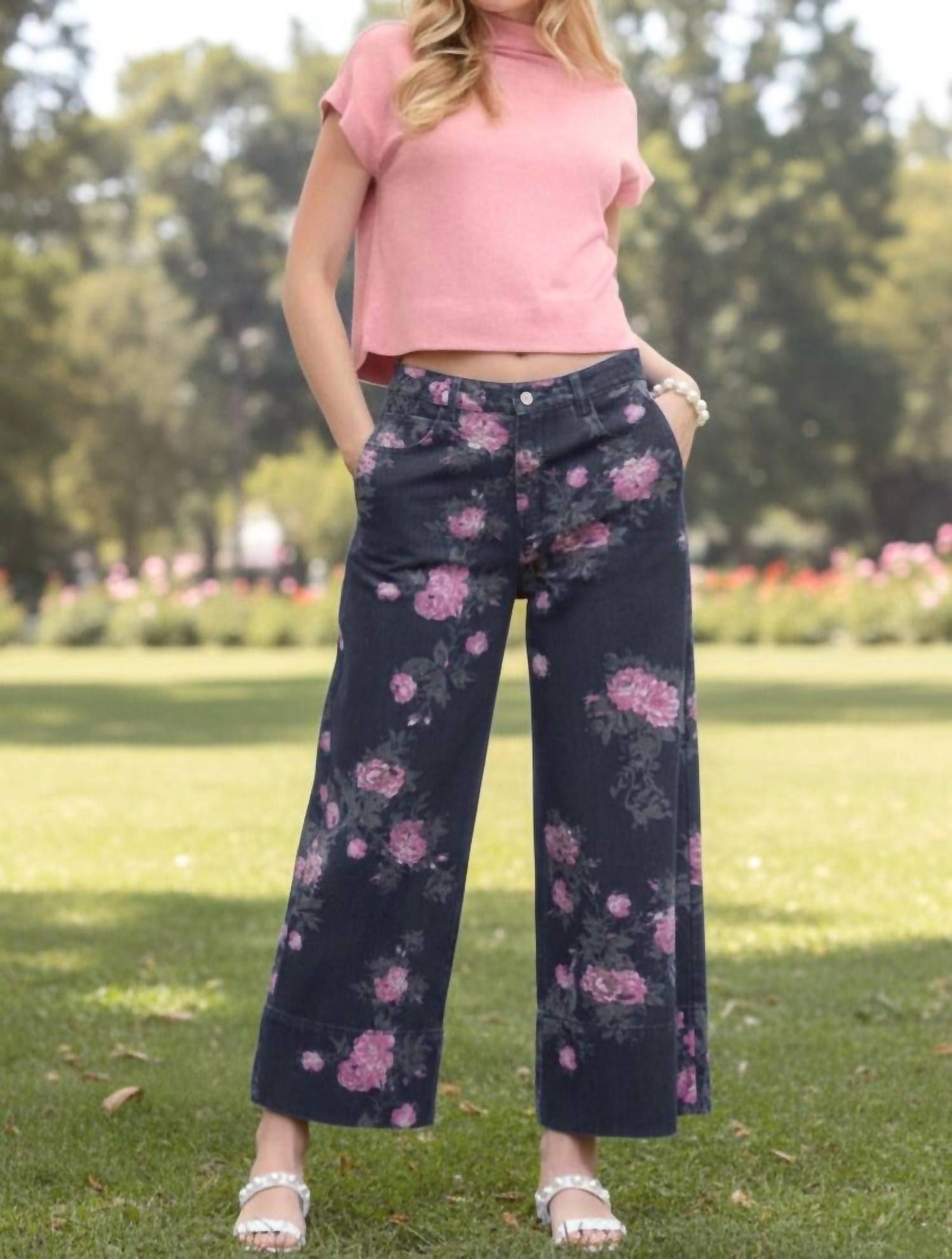 Entro - Margaux Floral Print Denim Pants