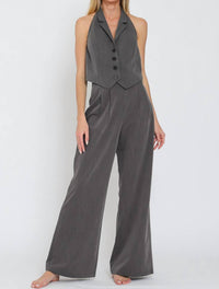 Aakaa - Halter Vest Top and High Waisted Long Pants Set