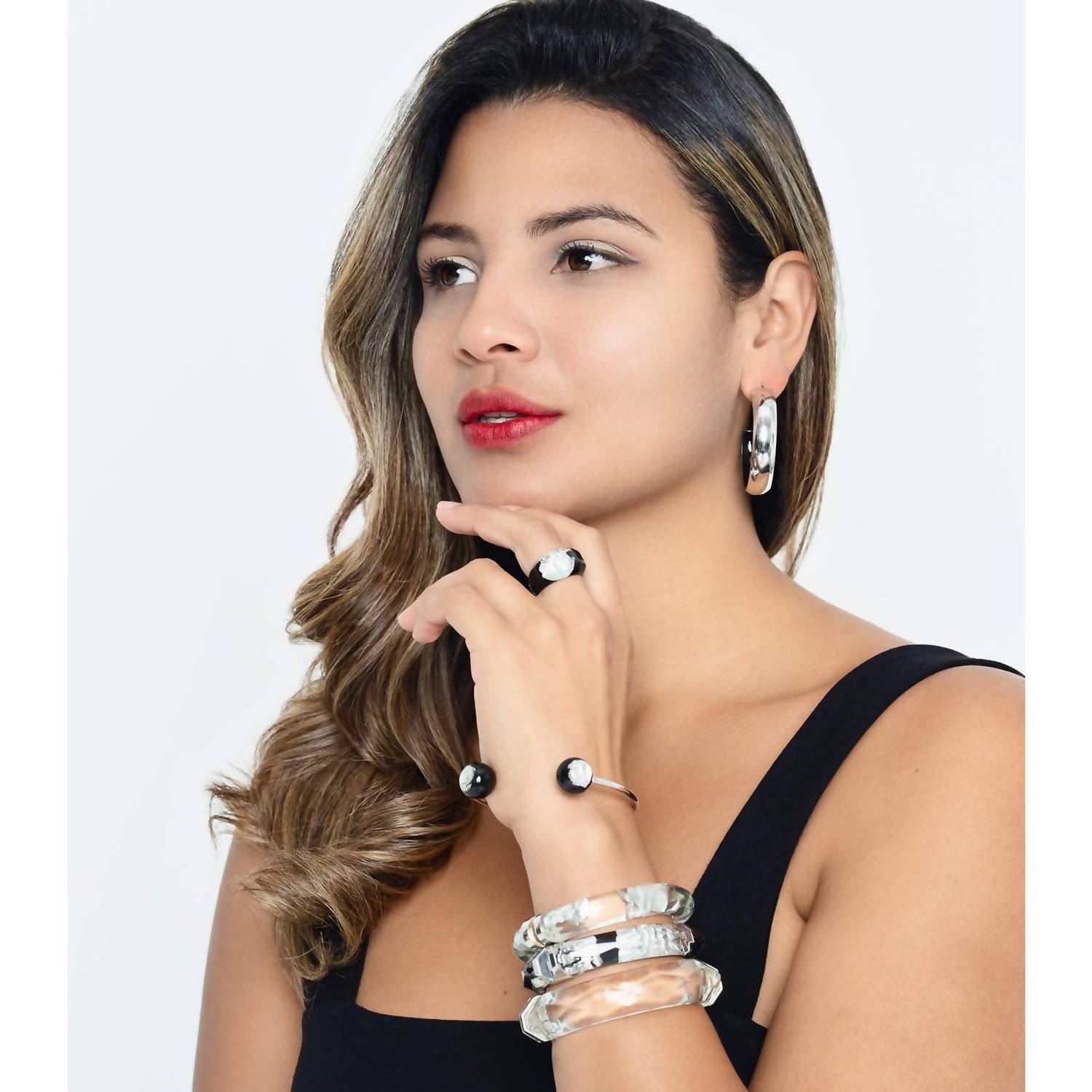 Gold & Honey - Women's Wide Faceted Lucite Hinge Bangle Bracelets