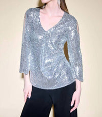 Joseph Ribkoff - Sequin Bell Sleeve Flared Top