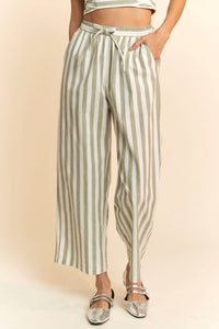 Davi & Dani - Striped Cropped Wrap Top And High Waisted Pants Set