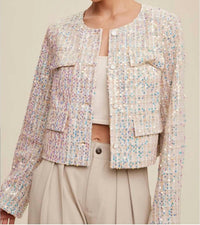 Listicle - Luxe Lights Sequin Cropped Tweed Jacket