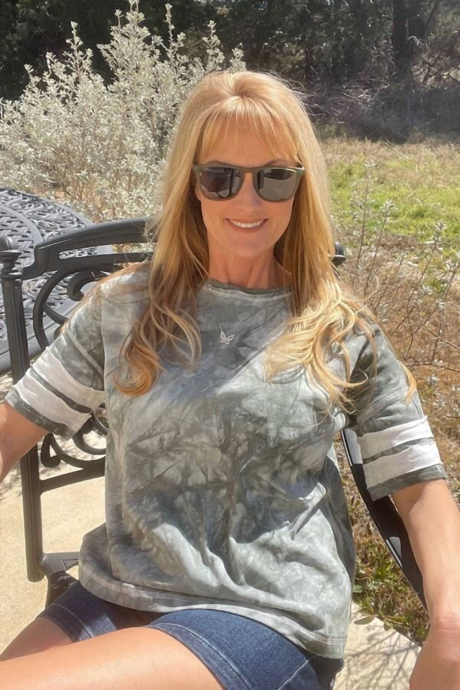 SHE + SKY Women's Short Sleeve Knit Tie Dyed Print Top in slate - women's t-shirt - alternate view