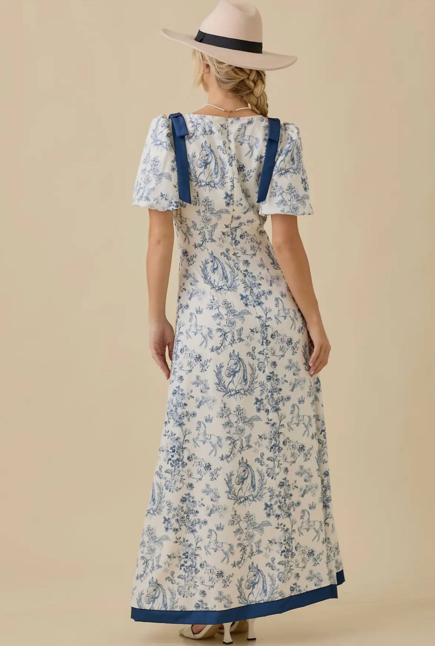 Main Strip Penelope Toile Maxi Dress in blue - women's dress - detail view