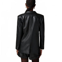 J.Crew Women's Vivienne Fuax Leather Single Button Blazer Jacket in black - women's jacket - detail view