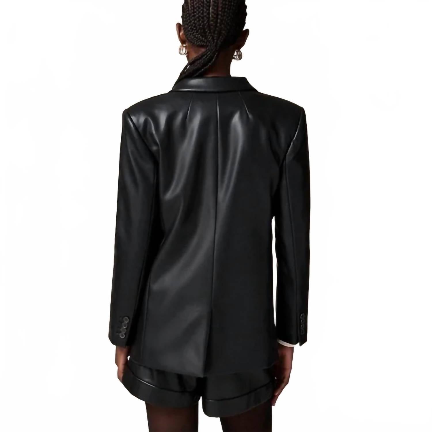 J.Crew Women's Vivienne Fuax Leather Single Button Blazer Jacket in black - women's jacket - detail view