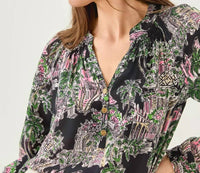 Lilly Pulitzer Elsa Silk Top in onyx pb anniversary toile - women's blouse - detail view