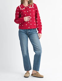 AEMI + CO Heart Pointelle Peter Pan Cardigan in red - women's cardigan - view 7