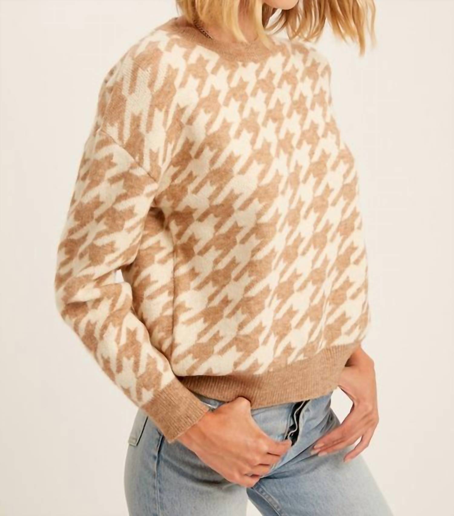 Listicle - Houndstooth plaid pullover knit sweater
