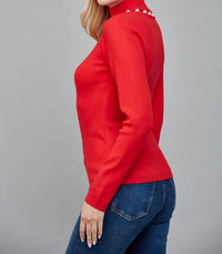 Fate Pearl Trim Turtleneck Sweater in red - women's sweater - view 6