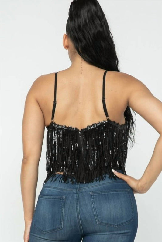 Hera Collection - Sequin Fringe V-neck Top