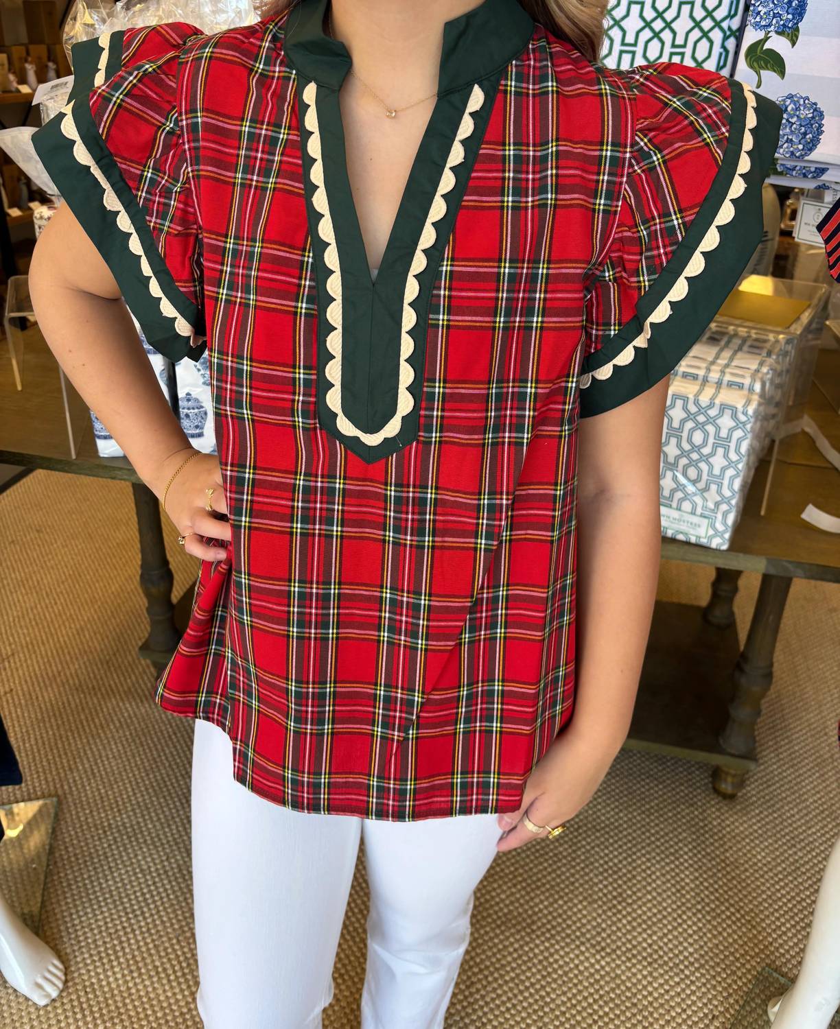 Entro - Plaid Christmas Top