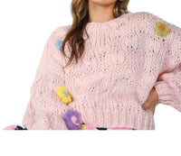 Beulahstyle - Cropped Crochet Sweater with 3D flowers