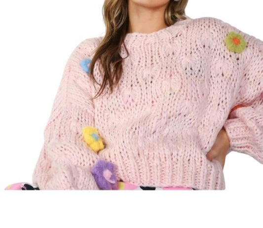 Beulahstyle - Cropped Crochet Sweater with 3D flowers