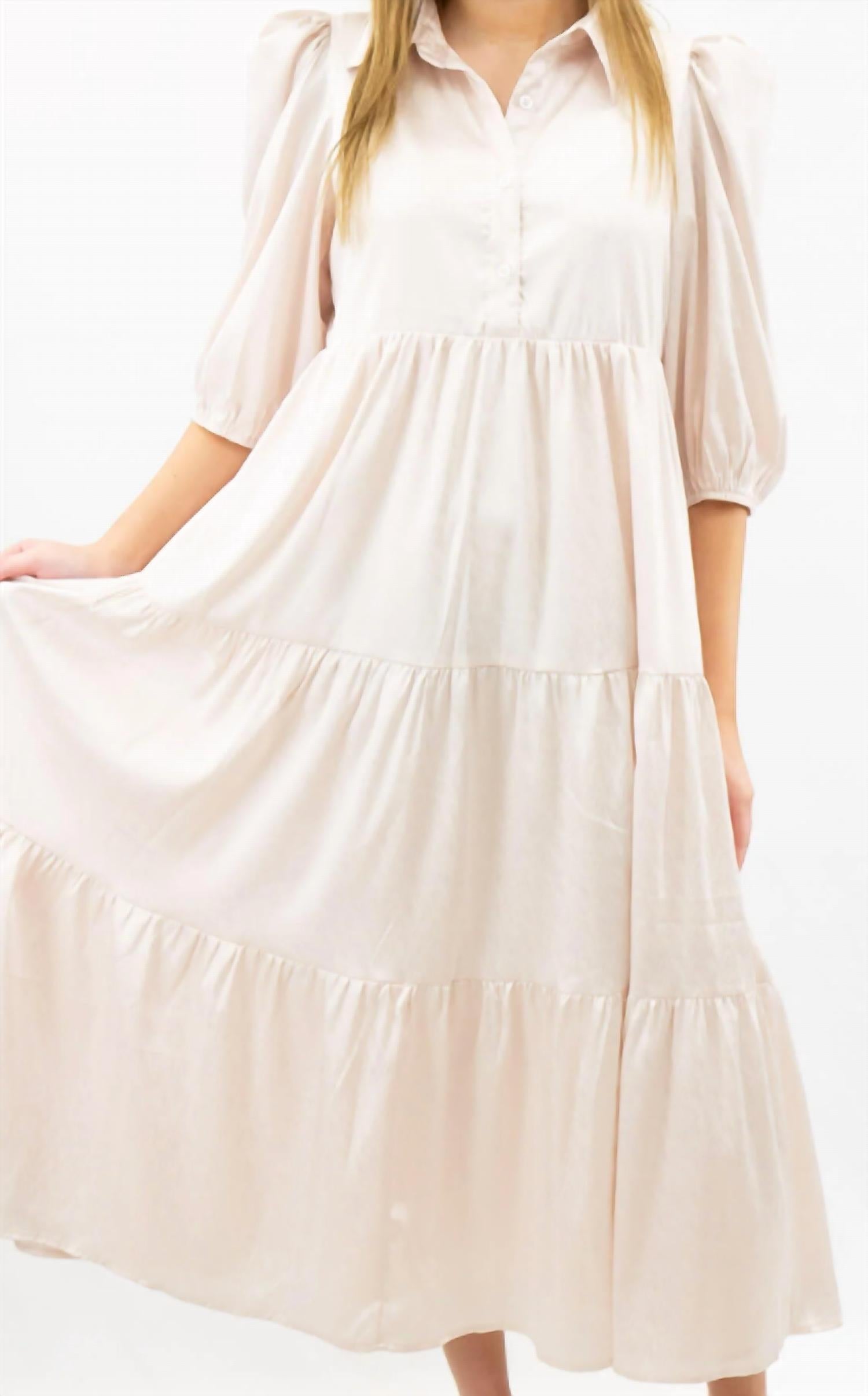 Pretty Follies Collared Midi Shirt Dress in cream - women's dress - detail view