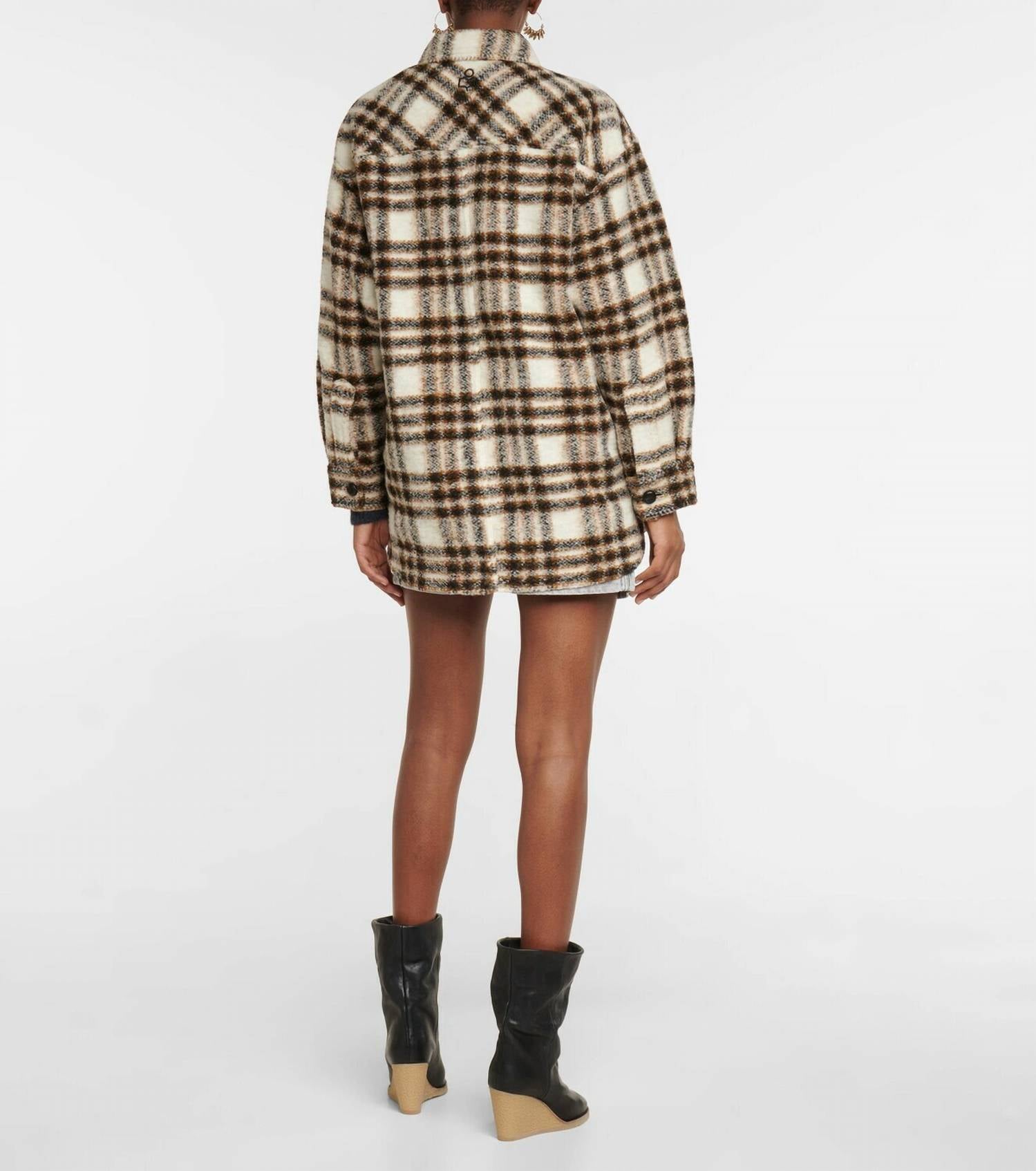 ISABEL MARANT Pre-loved Harveli Check Shirt Jacket in beige - women's jacket - detail view