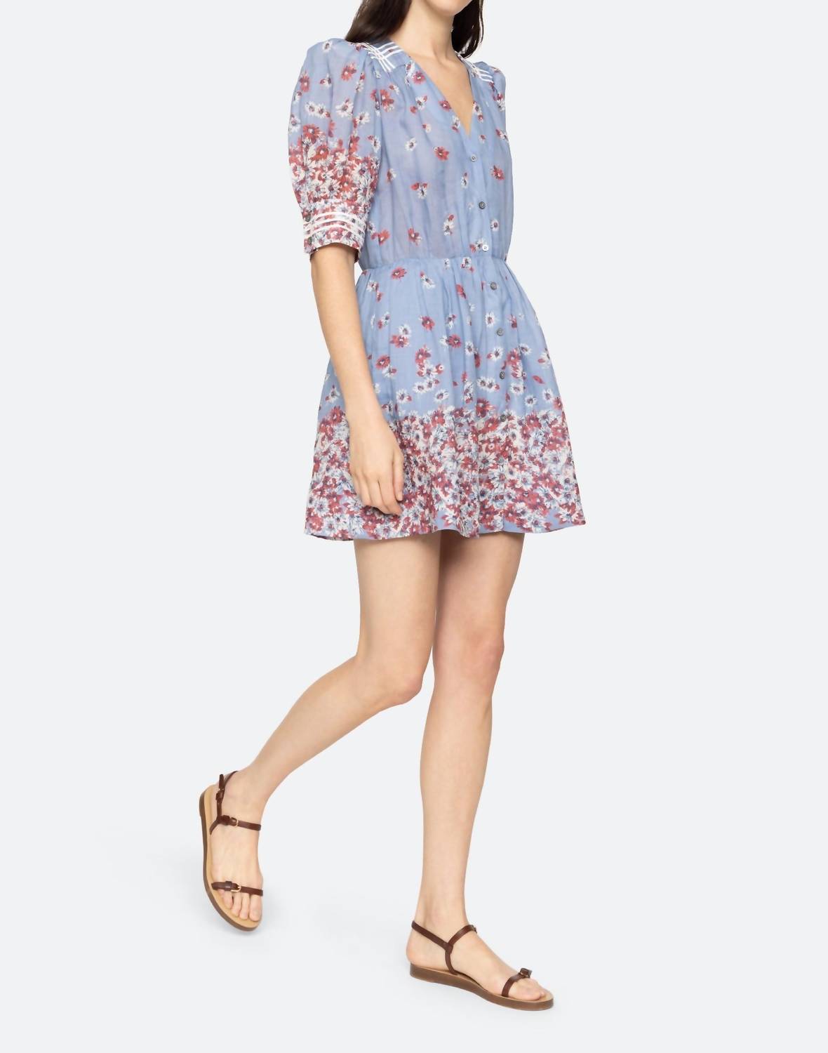 SEA Whitney Print Puff Short Sleeve Mini Dress in blue - women's dress