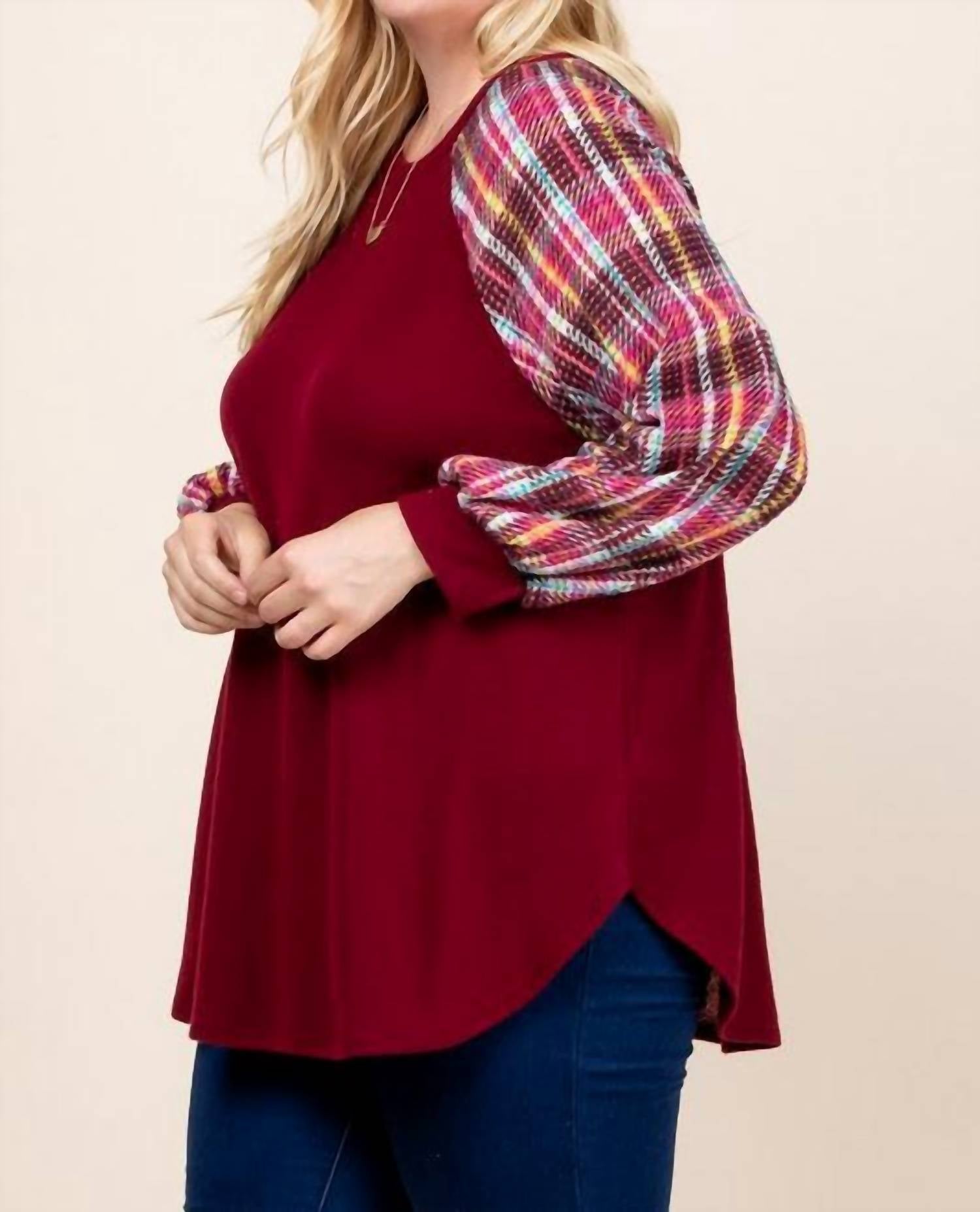 Super Lady - Plaid Puff Sleeve Top (plus)