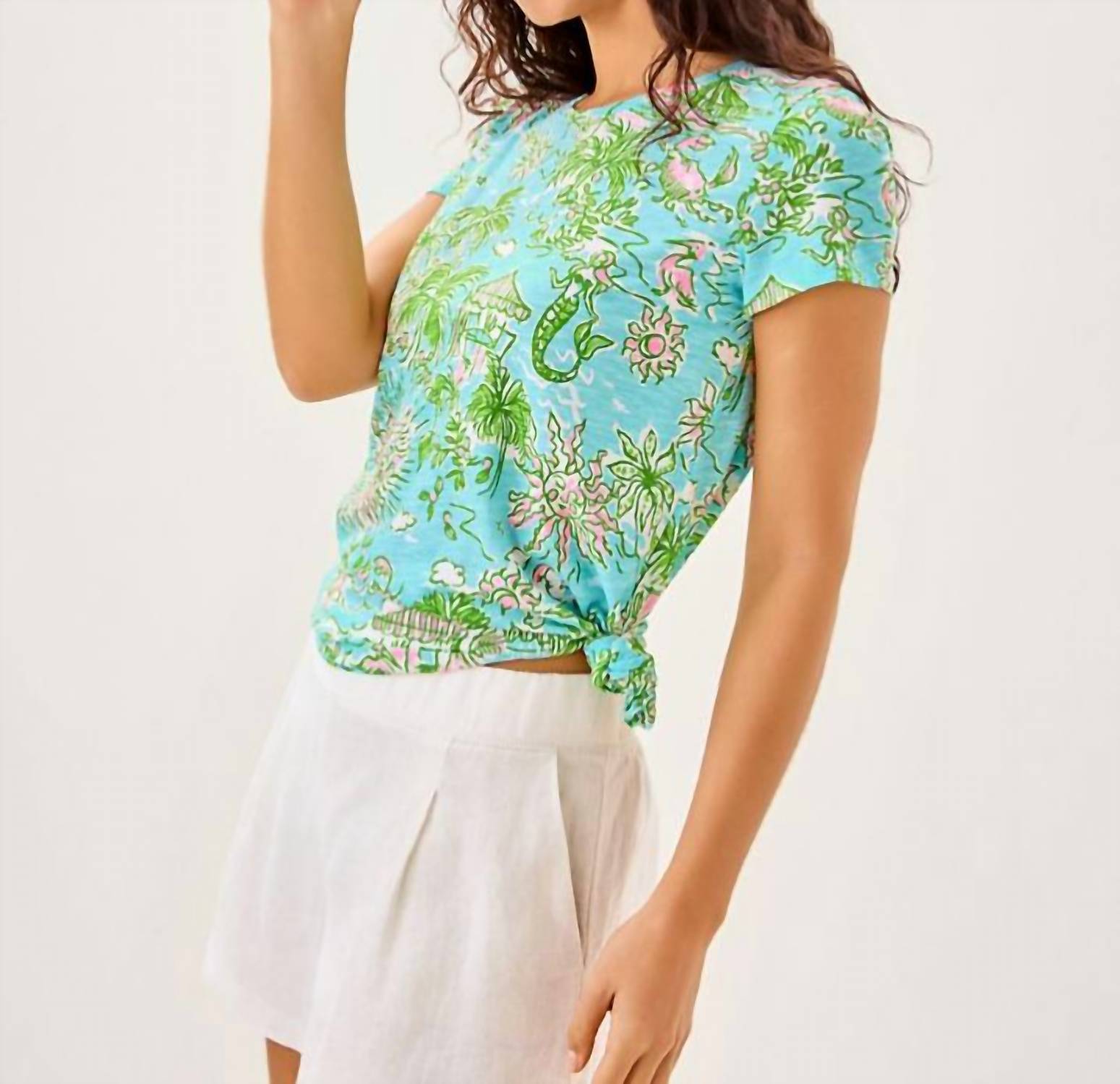 Lilly Pulitzer Etta Scoop Neck Top in fresh water blue sunbathers bliss - women's t-shirt - detail view
