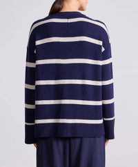 APIECE APART Ana Wrap Cardigan in navy cream stripe 1 - women's cardigan - alternate view
