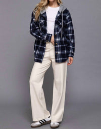 Active Basic - Long Sleeve Plaid Button Down With Hoodie Jacket