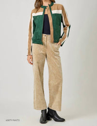 mystree Colorblock Faux Suede Racer Jacket in green mix - women's jacket - view 8